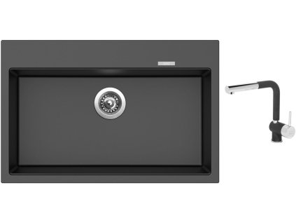 Granitový dřez Sinks MAXIMO 780 Metalblack + Dřezová baterie Sinks MIX 3 P Metalblack + Čistící pasta Sinks na dřezy