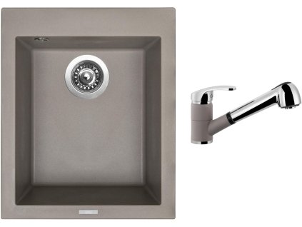 Granitový dřez Sinks CUBE 410 Truffle + Dřezová baterie Sinks LEGENDA S Truffle + Čistící pasta Sinks na dřezy