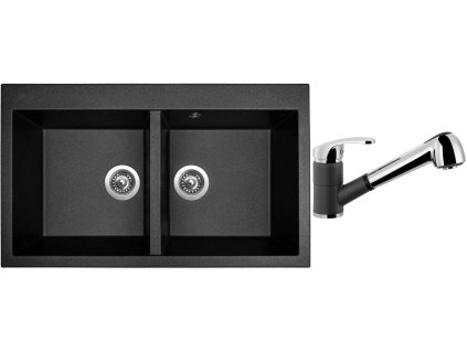 Granitový dřez Sinks AMANDA 860 DUO Metalblack + Dřezová baterie Sinks LEGENDA S Metalblack + Čistící pasta Sinks na dřezy