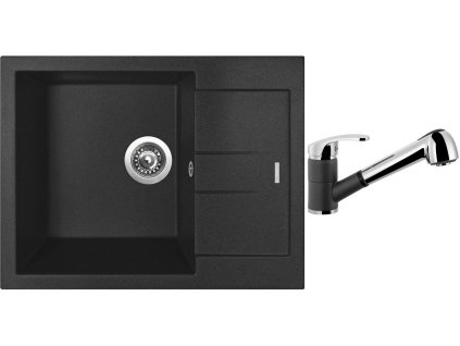 Granitový dřez Sinks AMANDA 650 Metalblack + Dřezová baterie Sinks LEGENDA S Metalblack + Čistící pasta Sinks na dřezy