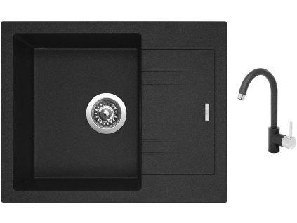 Granitový dřez Sinks LINEA 600 N Granblack + Dřezová baterie Sinks MIX 35 Granblack