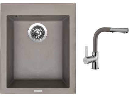 Granitový dřez Sinks CUBE 410 Truffle + Dřezová baterie Sinks Enigma Truffle + Čistící pasta Sinks na dřezy