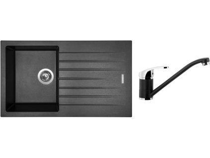 Granitový dřez Sinks PERFECTO 860 Metalblack + Dřezová baterie Sinks PRONTO Metalblack + Čistící pasta Sinks na dřezy