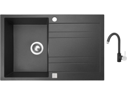 Granitový dřez Sinks GRANDE 800 Granblack + Dřezová baterie Sinks MIX 35 Granblack + Čistící pasta Sinks na dřezy