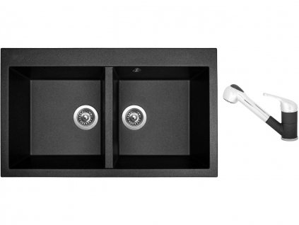 Granitový dřez Sinks AMANDA 860 DUO Metalblack + Dřezová baterie Sinks CAPRI 4 S Metalblack + Čistící pasta Sinks na dřezy