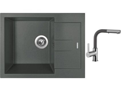 Granitový dřez Sinks AMANDA 650 Titanium + Dřezová baterie Sinks ENIGMA S Titanium + Čistící pasta Sinks na dřezy