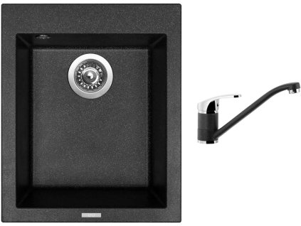 Granitový dřez Sinks CUBE 410 Granblack + Dřezová baterie Sinks Pronto Grandblack