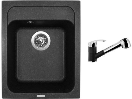 Granitový dřez Sinks CLASSIC 400 Granblack + Dřezová baterie Sinks LEGENDA S Granblack + Čistící pasta Sinks na dřezy