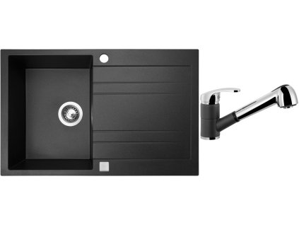 Granitový dřez Sinks GRANDE 800 Metalblack + Dřezová baterie Sinks LEGENDA S Metalblack + Čistící pasta Sinks na dřezy
