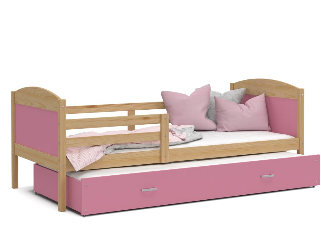 Dětská postel s přistýlkou přírodní růžová