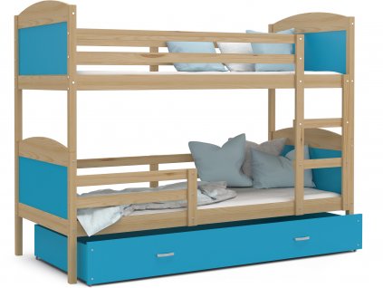 patrová postel s úložným prostorem modrá borovice