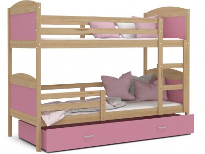 patrová postel s úložným prostorem růžová borovice