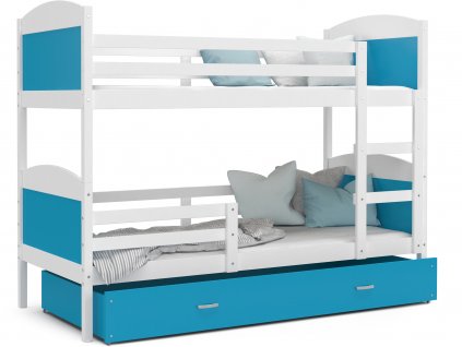 patrová postel s úložným prostorem modrá bílá