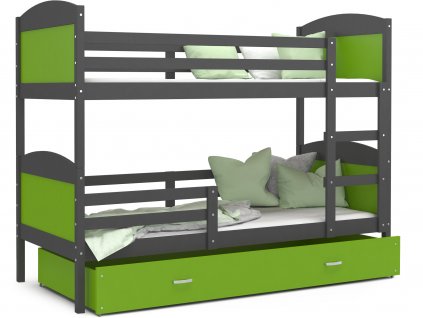 patrová postel s úložným prostorem zelená šedá