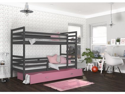 patrová postel s úložným prostorem šedá růžová (3)