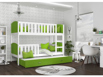 patrová postel s přistýlkou bílá zelená