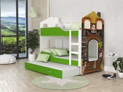 dětská patrová postel domek s obrázkem a přistýlkou (4)