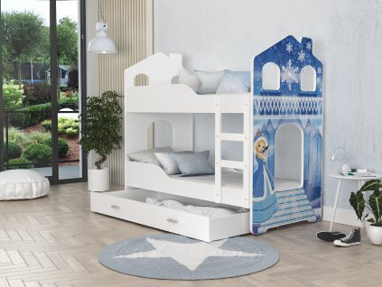 dětská patrová postel domek s obrázkem a úložným prostorem (10)