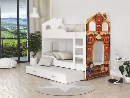 dětská patrová postel domek s obrázkem a přistýlkou (7)