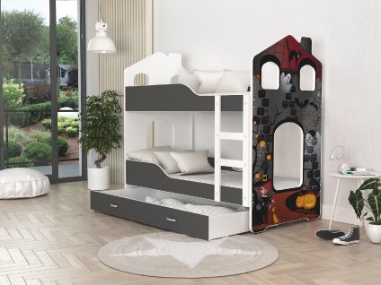 dětská patrová postel domek s obrázkem a úložným prostorem (2)