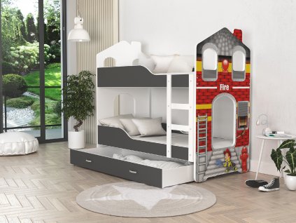 dětská patrová postel domek s obrázkem a úložným prostorem (4)