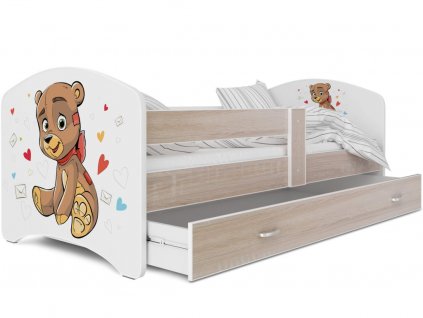 dětská postel s obrázkem a úložným prostorem medvídek