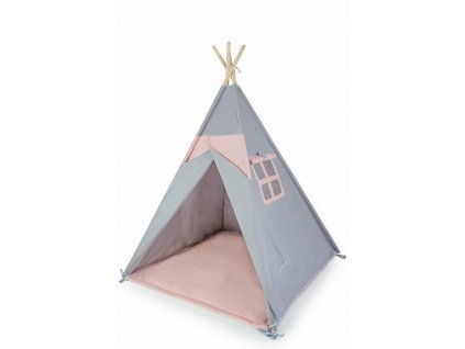 dětský stan teepee stan týpí šedý růžový 2