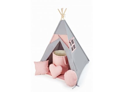 dětský stan teepee stan týpí šedý růžový