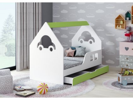 dětská postel domeček s úložným prostorem auto zelená