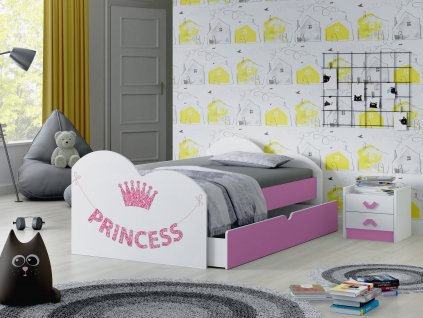 09 dětská postel s obrázkem a úložným prostorem princezna růžová