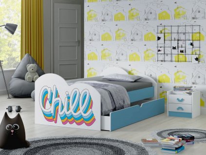 15 dětská postel s obrázkem a úložným prostorem chill modrá