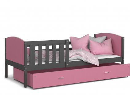 postel s úložným prostorem šedá růžová