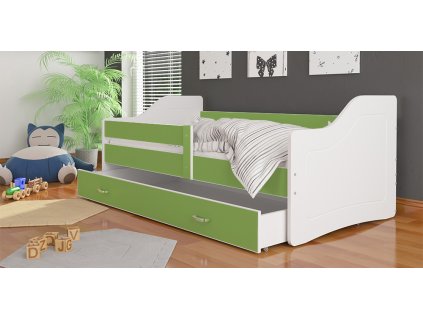 dětská postel s úložným prostorem bílá zelená foto
