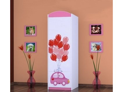 dětskou šatní skříň sz04 s obrázkem růžové auto s balónky (2)