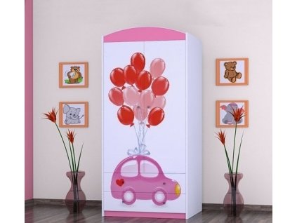 dětská šatní skříň sz06 s obrázkem růžové auto s balónky (8)