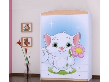 dětská šatní skříň sz09 s obrázkem kočička s kytkou (7)