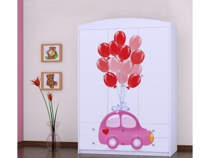dětská šatní skříň sz09 s obrázkem růžové auto s balónky (6)