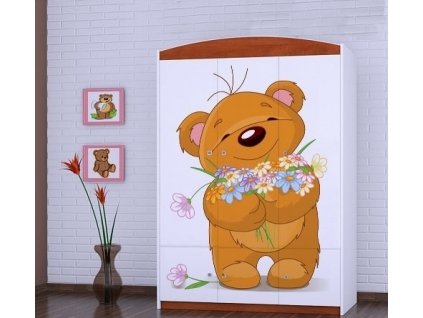 dětská šatní skříň sz10 s obrázkem medvídek s kytkou (4)
