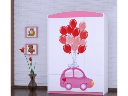 dětská šatní skříň sz10 s obrázkem růžové auto s balóny (1)