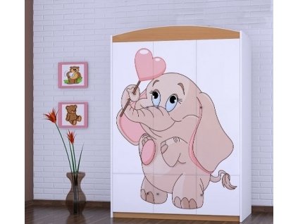 dětská šatní skříň sz10 s obrázkem růžový slon se srdcem (8)