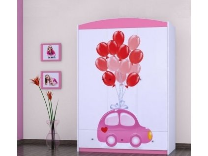 dětská šatní skříň sz11 s obrázkem růžové auto s balónkama (4)