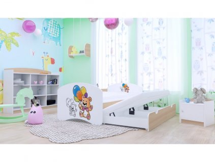dětská postel pro dvě děti šťastní medvídci světlá hruška