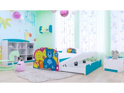 dětská postel pro dvě děti veselý medvídek modrá
