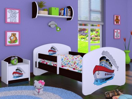 dětská postel s obrázkem parník wenge
