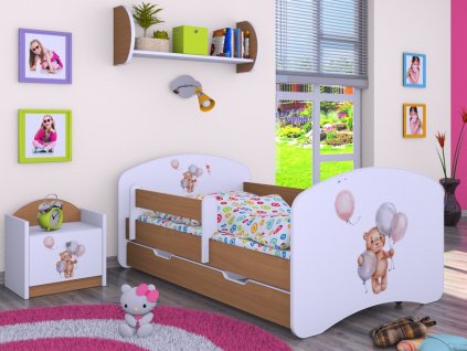 dětská postel s obrázkem a úložným prostorem medvídek a balonky buk svet pokoju
