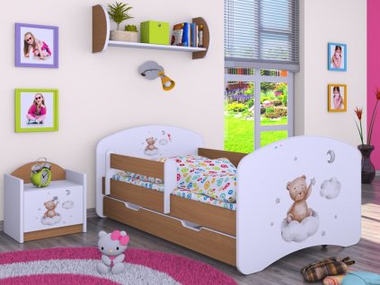 dětská postel s obrázkem a úložným prostorem medvídek na mráčku buk