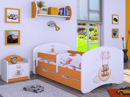 dětská postel s obrázkem a úložným prostorem medvídek na měsíčku oranžová