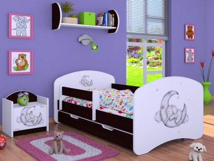 dětská postel s obrázkem a úložným prostorem slon a měsíc wenge svetpokoju