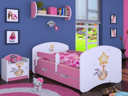 dětská postel s obrázkem a úložným prostorem králíček a hvězda růžová