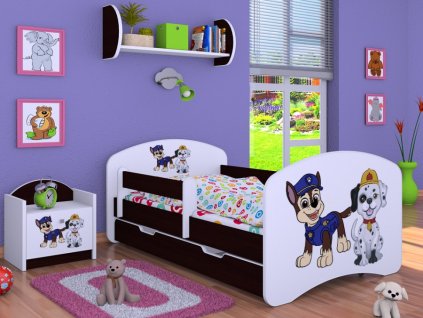 dětská postel s obrázkem a úložným prostorem dva psi wenge